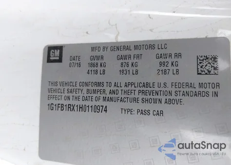 2017 Chevrolet Camaro 1Lt из США, поврежденный, VIN 1G1FB1RX1H0110974